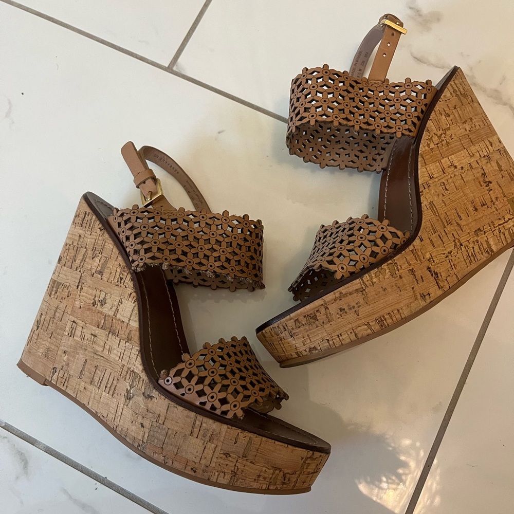 Tory Burch Brown Wedge Sandals with Cork Sole